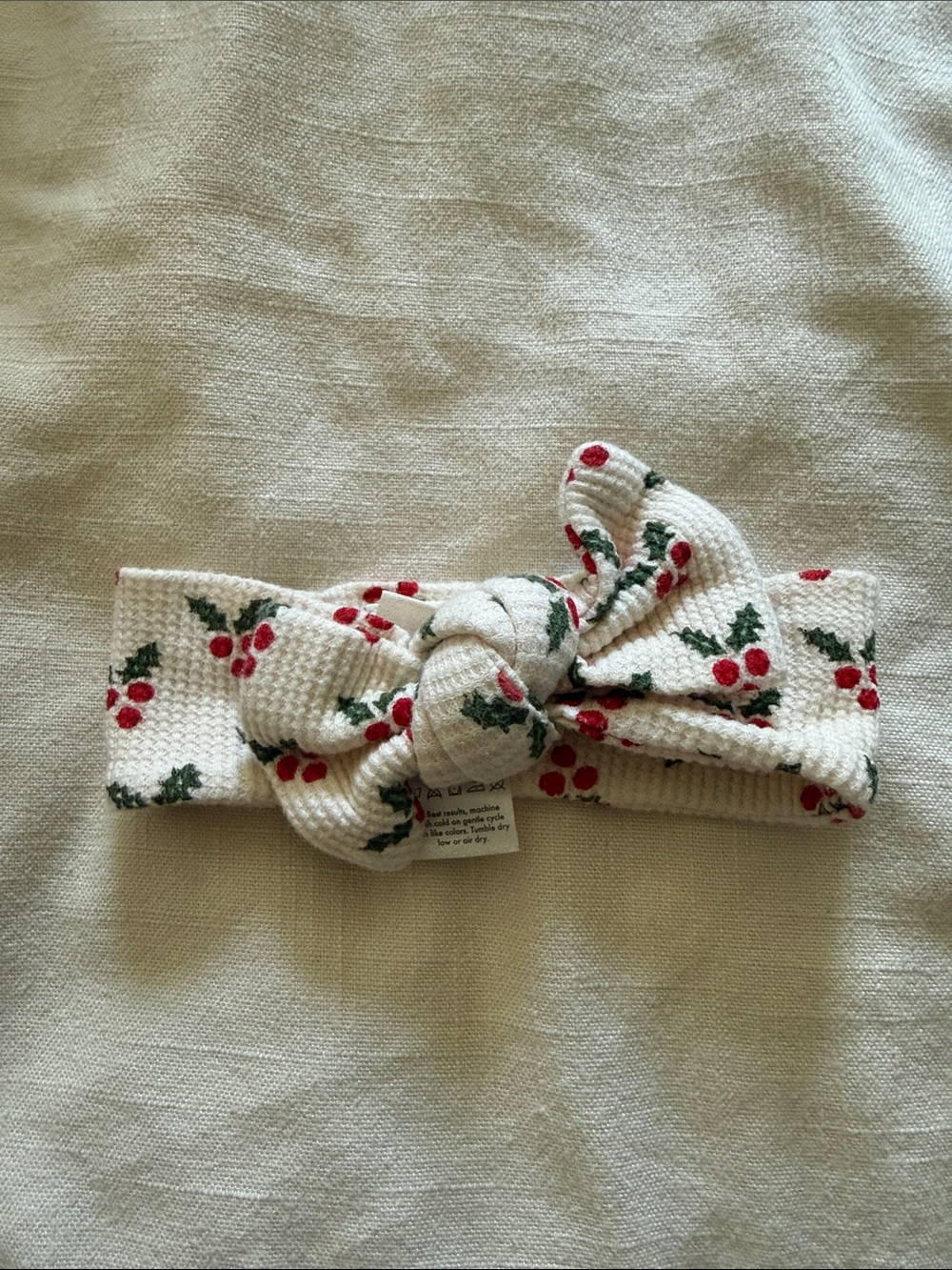White Kids Headband with Red Berry Print